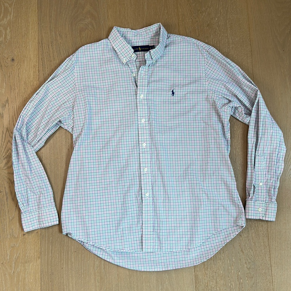Polo by Ralph Lauren dress shirt size XL plaid w/pink green
